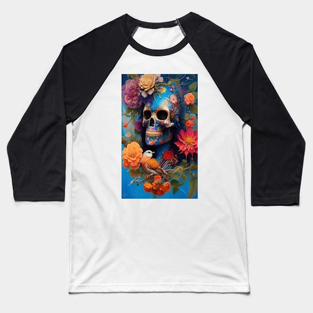 Enchanting and Surreal - Beautiful Birds flowers and skull art Baseball T-Shirt by ZiolaRosa